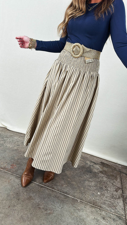 Lydia Striped Smocked Waist Midi Skirt