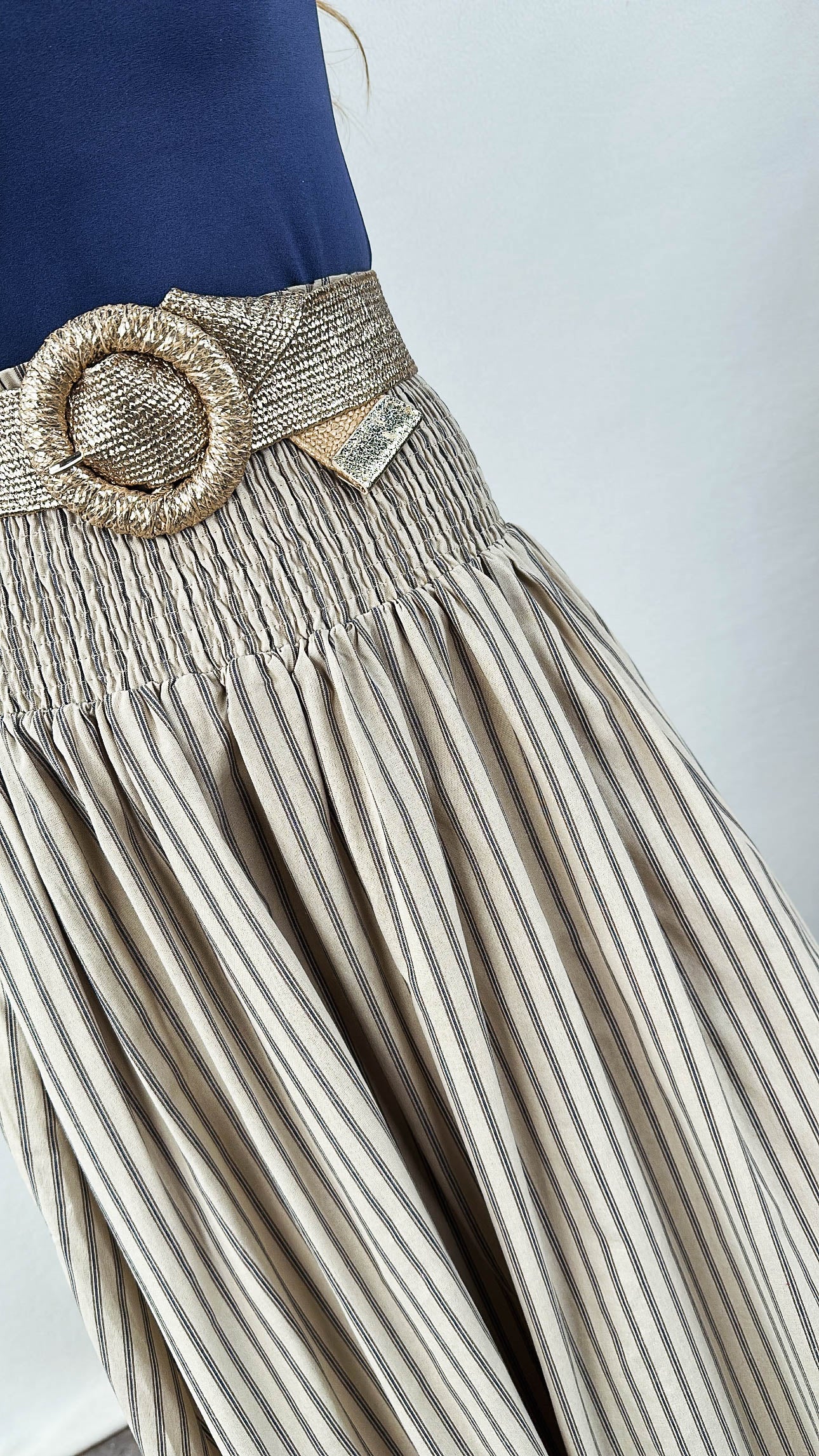 Lydia Striped Smocked Waist Midi Skirt