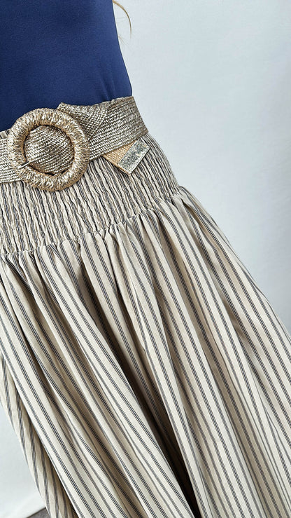 Lydia Striped Smocked Waist Midi Skirt