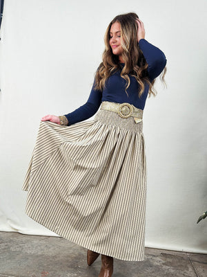 Lydia Striped Smocked Waist Midi Skirt