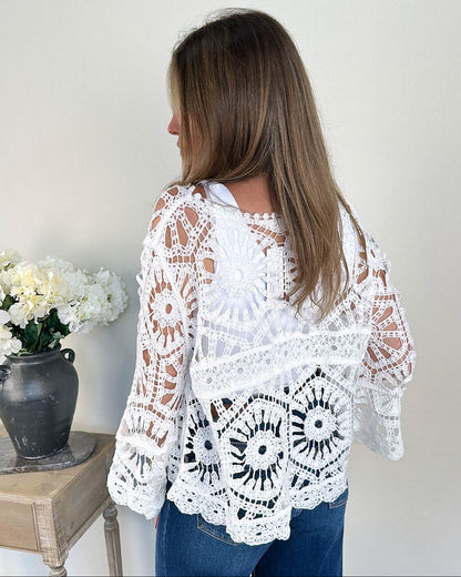 Boho Breeze Open Crochet Knit Top