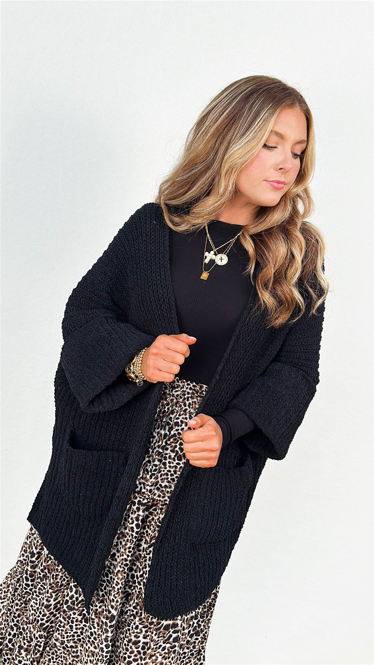 Velvet Vibes Chenille Knit Open Front Cardigan