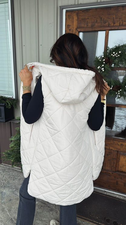 The Berkshire Quilted Hooded Long Vest