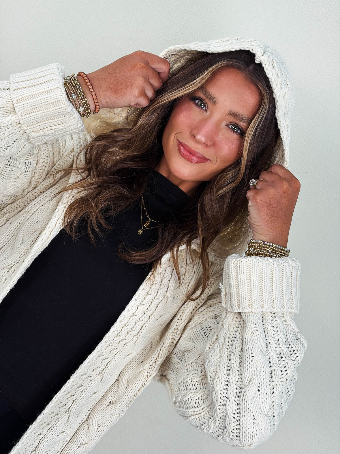 Coffee Date Cable Knit Hooded Duster Cardigan