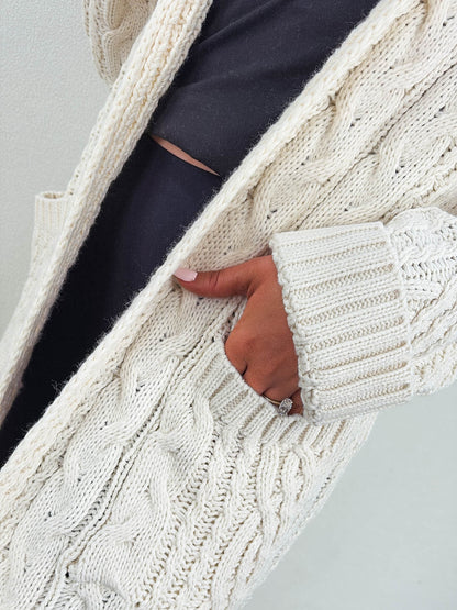 Coffee Date Cable Knit Hooded Duster Cardigan