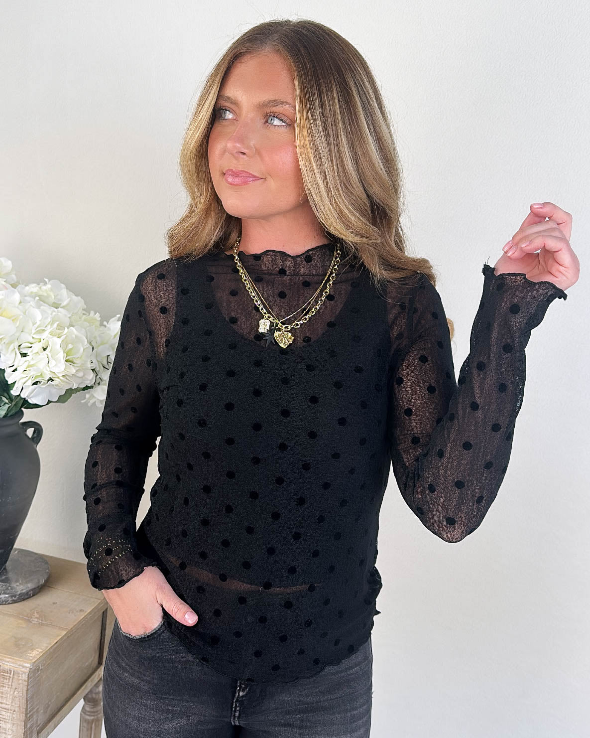 Bubbly Fun Polka Dot Mesh Layering Top