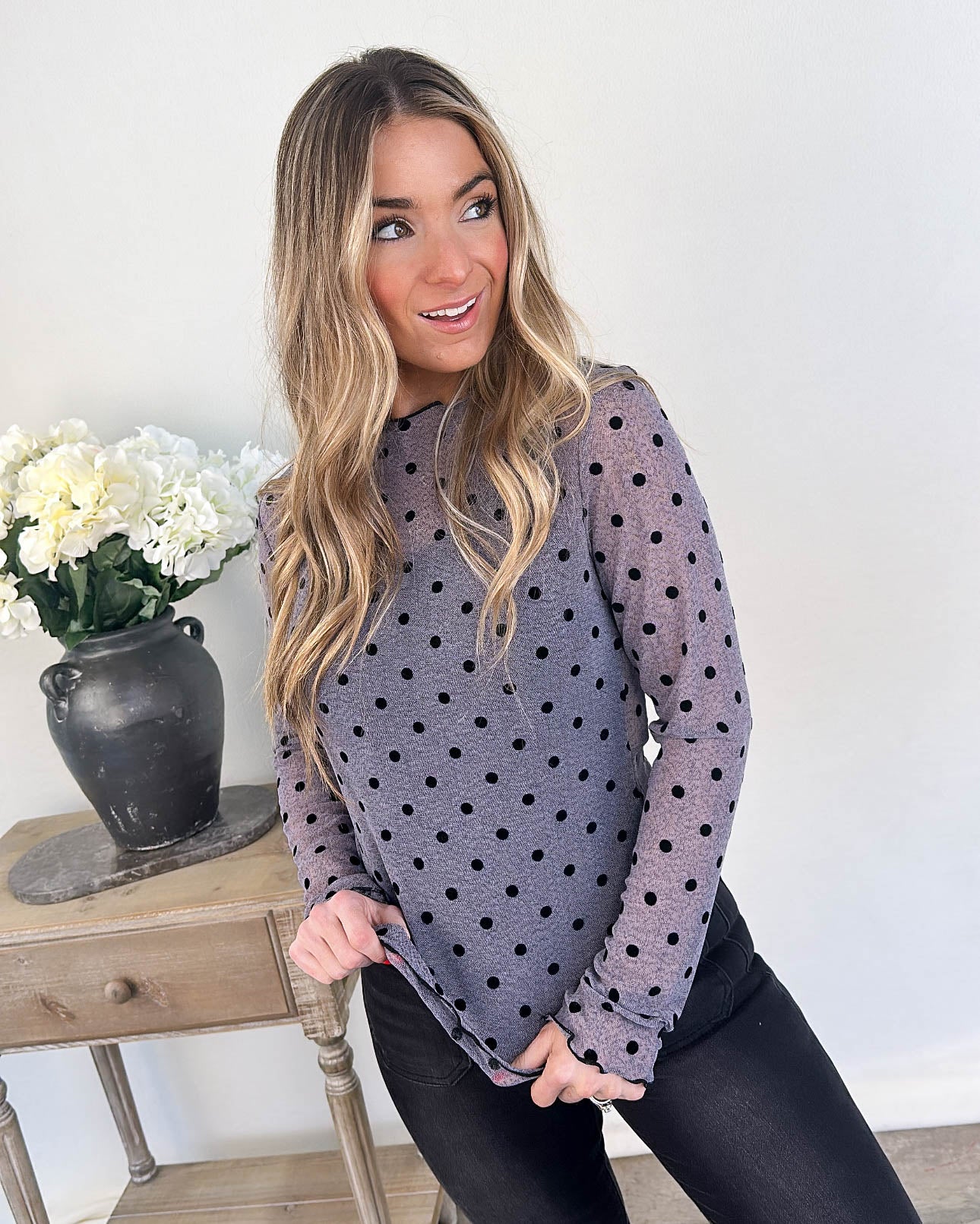 Bubbly Fun Polka Dot Mesh Layering Top