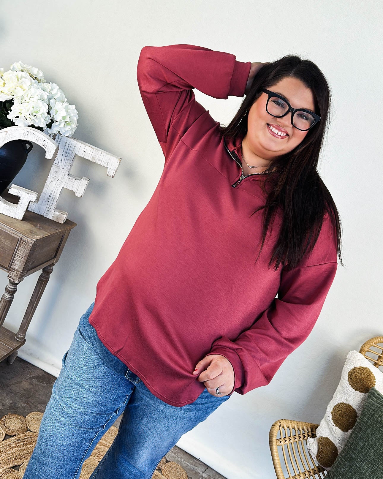 Cabin Cozy Scuba Quarter Zip Hooded Top