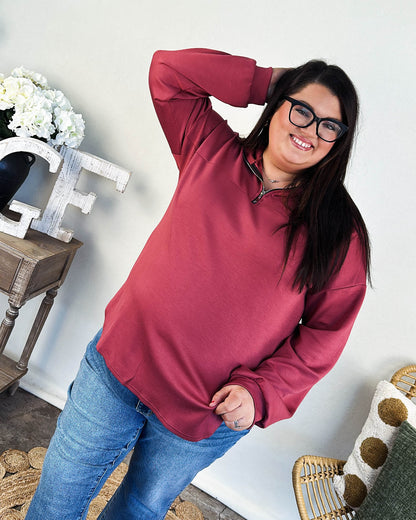 Cabin Cozy Scuba Quarter Zip Hooded Top