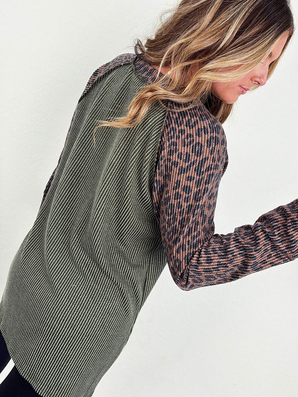 Monroe Ribbed Mixed Print Top