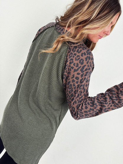 Monroe Ribbed Mixed Print Top