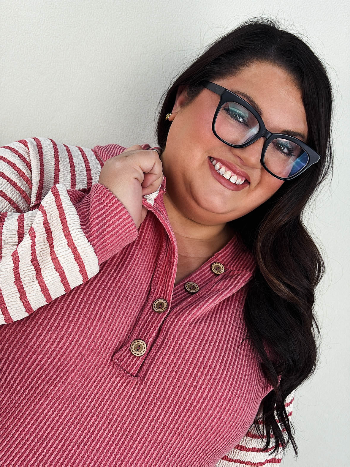 Lillian Ribbed Striped Sleeve Hooded Top