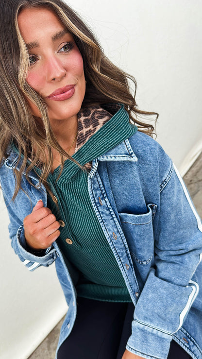 Alma Ribbed Leopard Sleeve Hooded Top