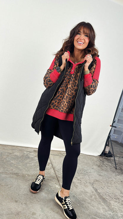 In The Mix Color Block Leopard Henley Top