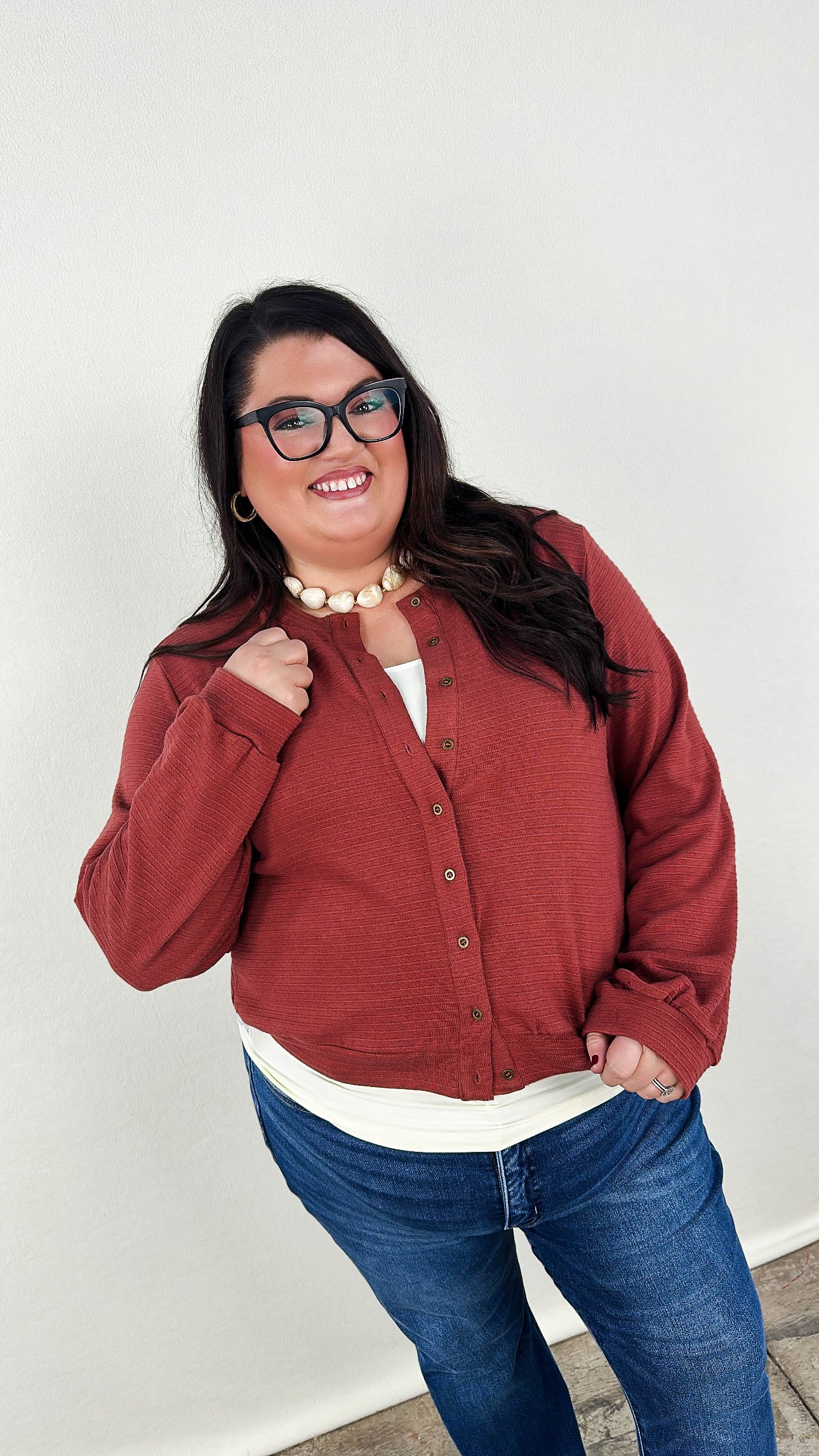 Layover Raised Striped Knit Cardigan