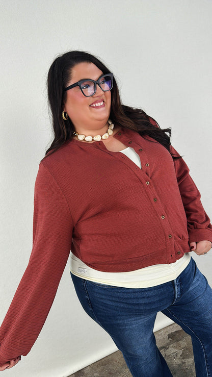 Layover Raised Striped Knit Cardigan