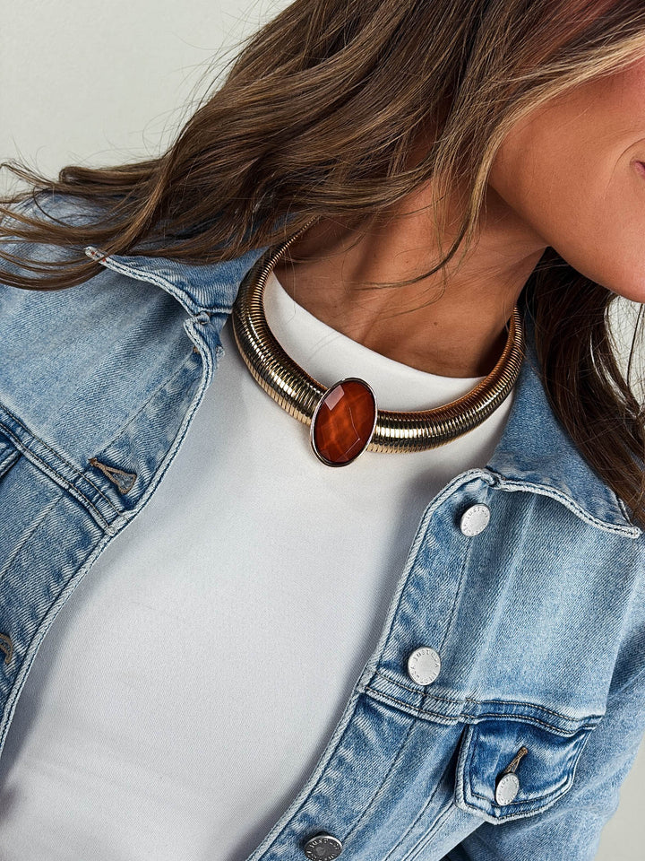 Empress Oval Stone Omega Statement Necklace