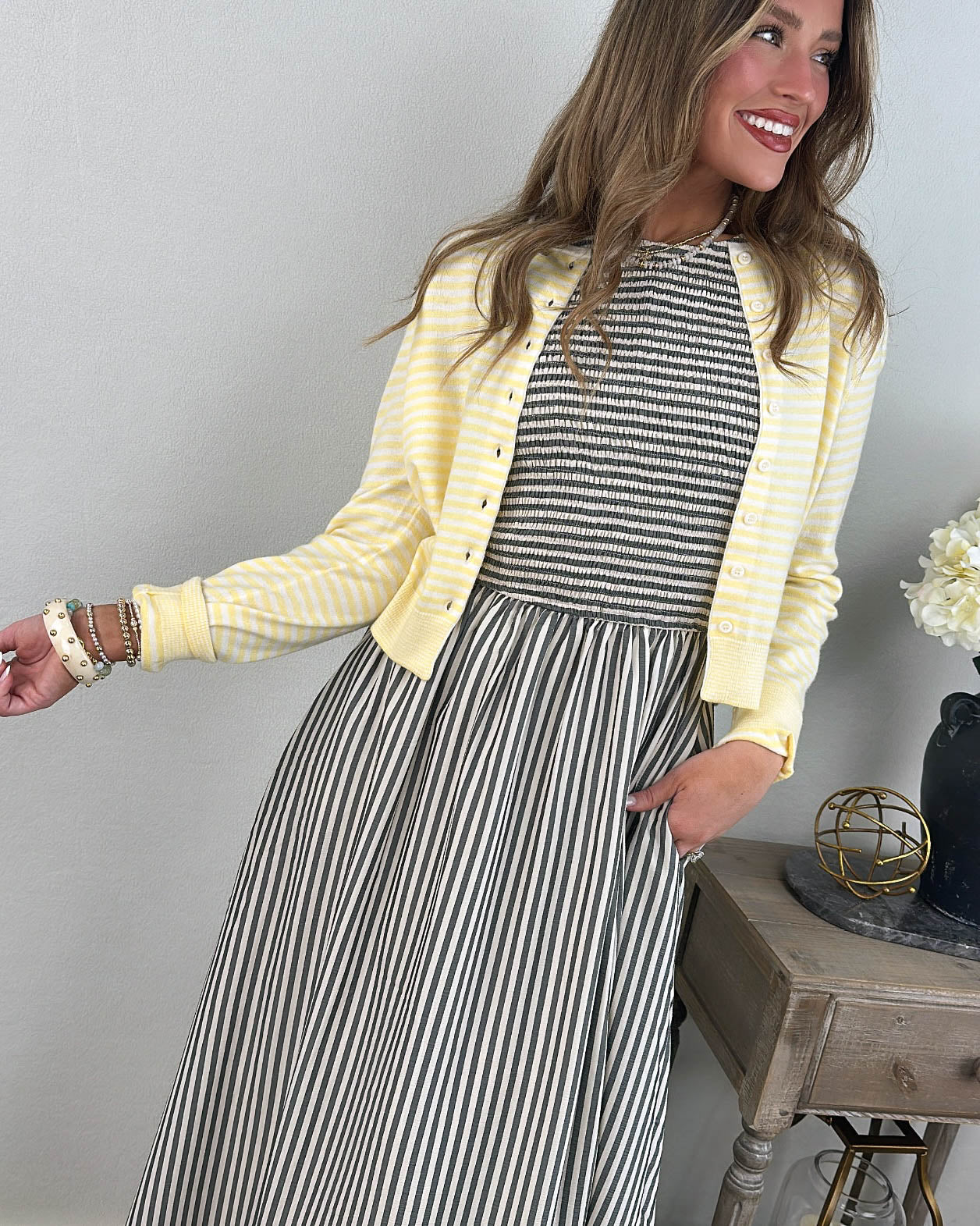 The Parisian Striped Smocked Bodice Maxi Dress