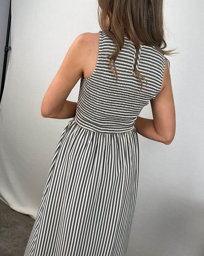 The Parisian Striped Smocked Bodice Maxi Dress