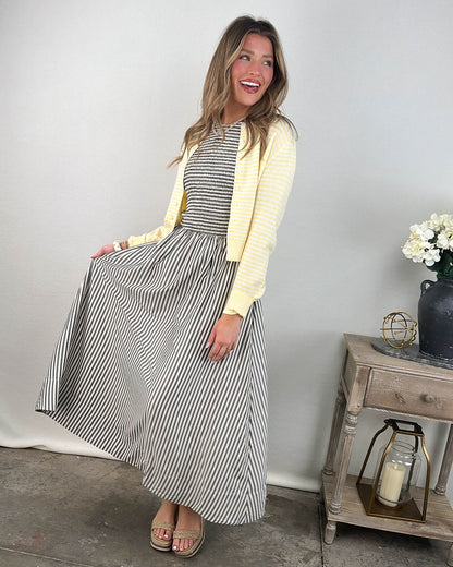 The Parisian Striped Smocked Bodice Maxi Dress