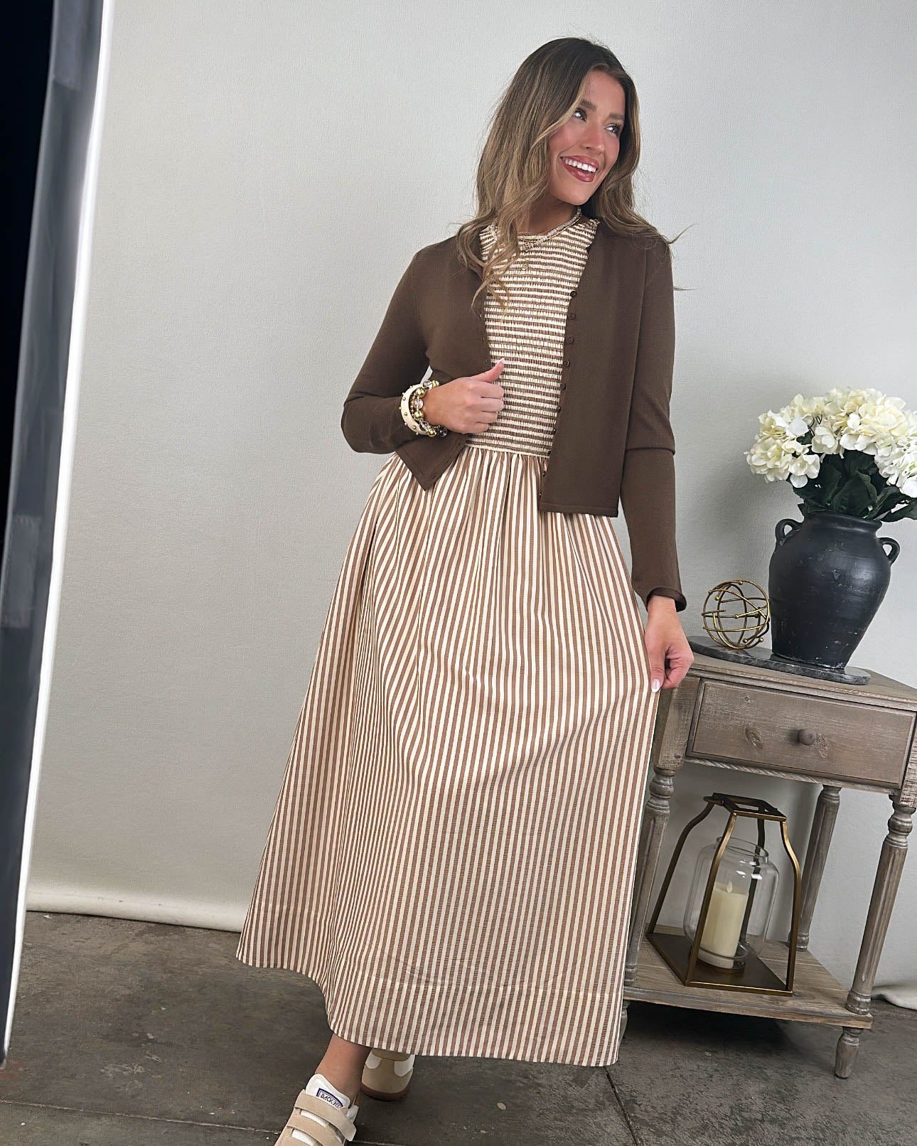 The Parisian Striped Smocked Bodice Maxi Dress