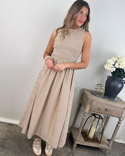 The Parisian Striped Smocked Bodice Maxi Dress