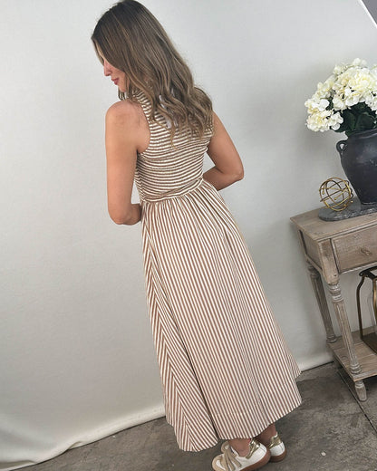 The Parisian Striped Smocked Bodice Maxi Dress