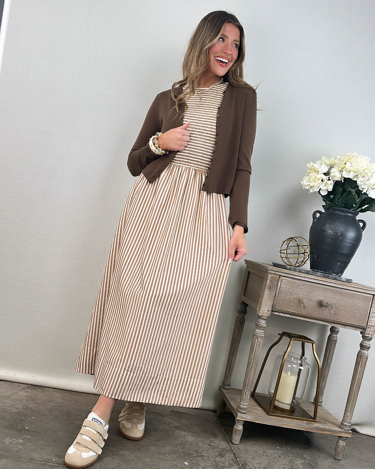 The Parisian Striped Smocked Bodice Maxi Dress