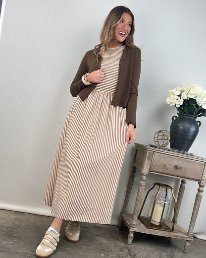 The Parisian Striped Smocked Bodice Maxi Dress