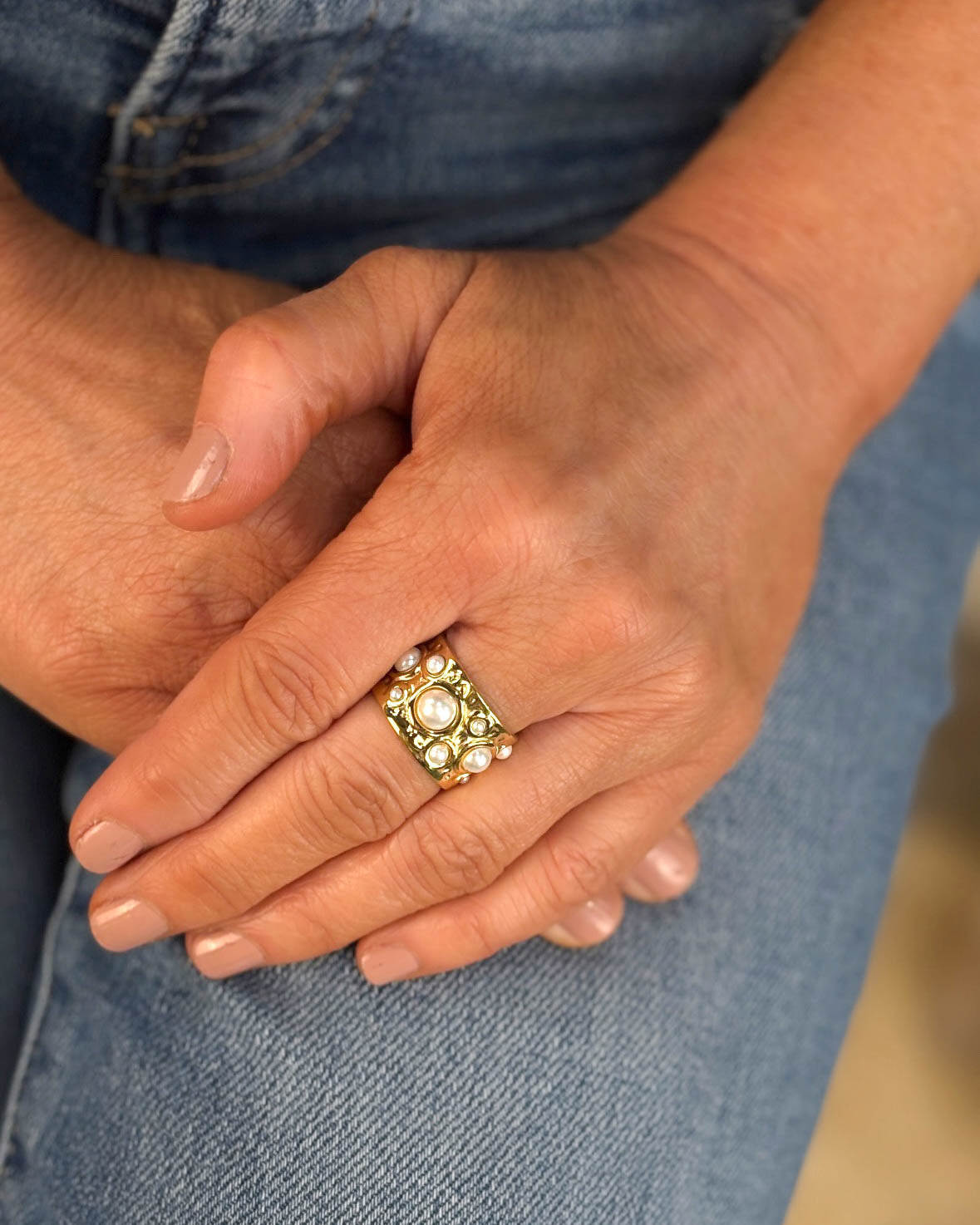Ella Hammered Pearl Ring