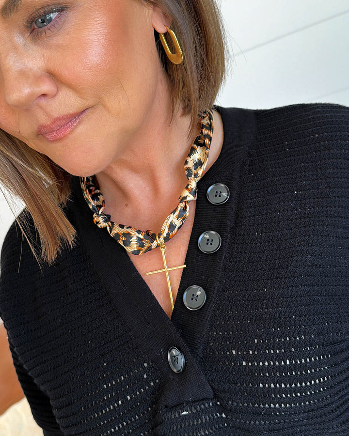 Cheetah Scarf + Large Cross Necklace