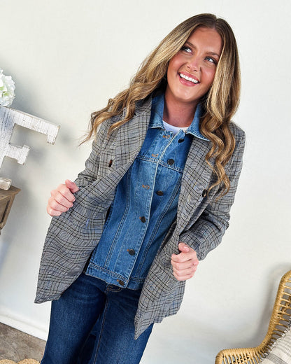 The Cosmopolitan Plaid Blazer With Denim Shirt Insert