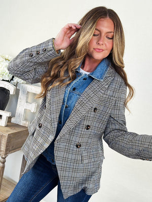 The Cosmopolitan Plaid Blazer With Denim Shirt Insert