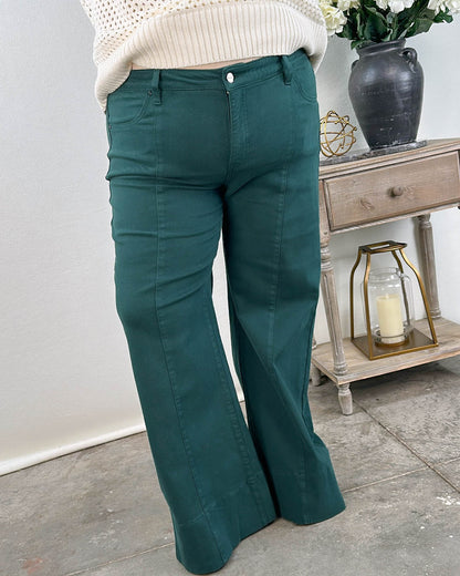 Risen Denim | Everett Mid Rise Tummy Control Wide Leg Jeans