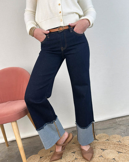 Risen Denim | Teddy Mid Rise Crop Wide Cuffed Jeans