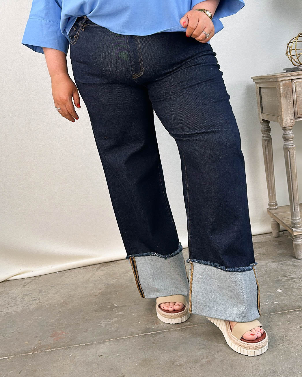 Risen Denim | Teddy Mid Rise Crop Wide Cuffed Jeans