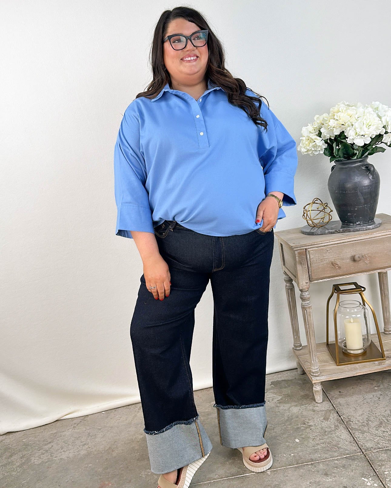 Risen Denim | Teddy Mid Rise Crop Wide Cuffed Jeans