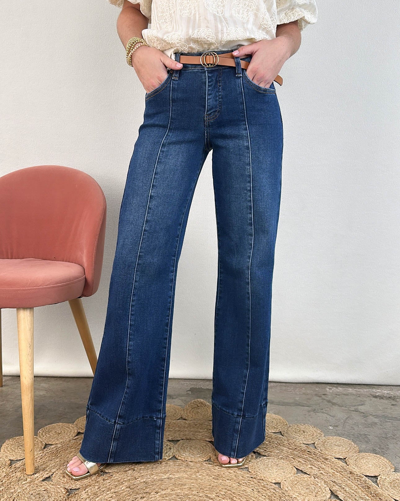 Risen Denim | Brooks Mid Rise Tummy Control Wide Leg Jeans
