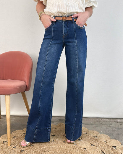 Risen Denim | Brooks Mid Rise Tummy Control Wide Leg Jeans