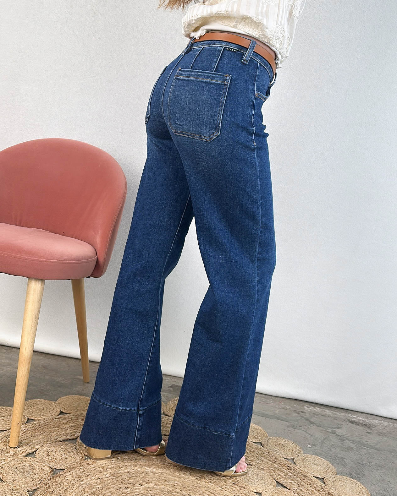 Risen Denim | Brooks Mid Rise Tummy Control Wide Leg Jeans