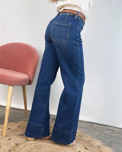 Risen Denim | Brooks Mid Rise Tummy Control Wide Leg Jeans