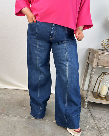 Risen Denim | Brooks Mid Rise Tummy Control Wide Leg Jeans