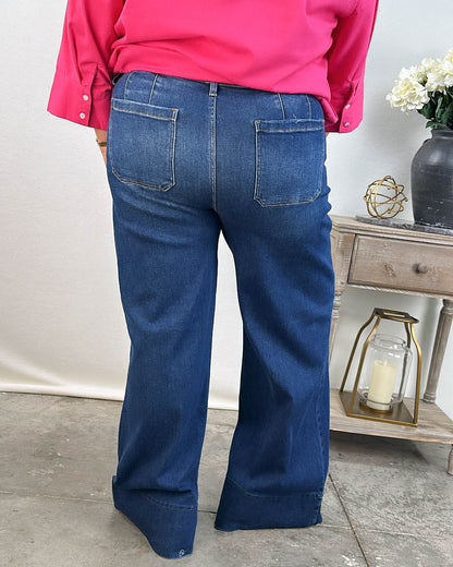 Risen Denim | Brooks Mid Rise Tummy Control Wide Leg Jeans