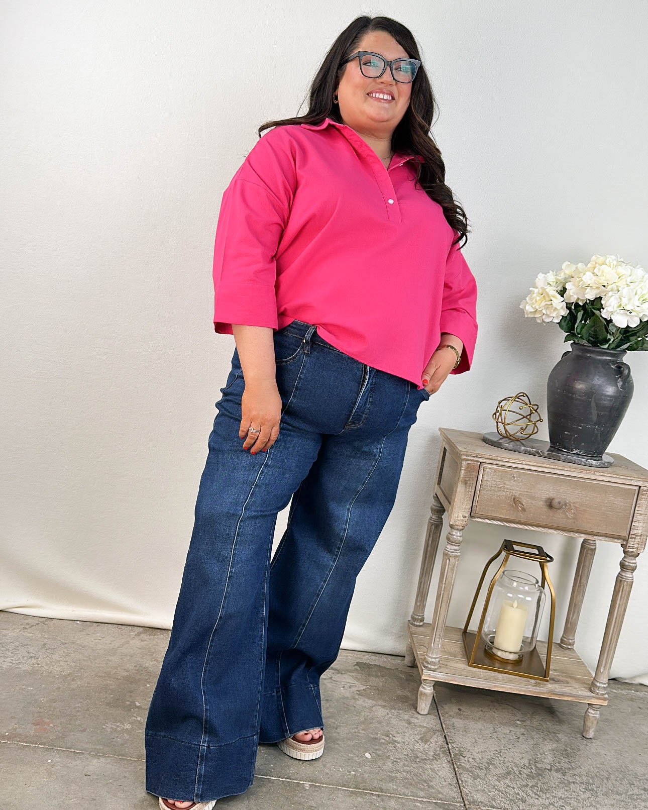 Risen Denim | Brooks Mid Rise Tummy Control Wide Leg Jeans