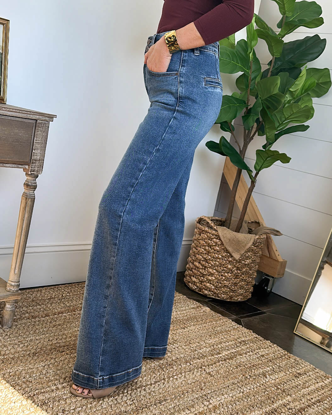 Risen Denim | Frankie High Rise Tummy Control Wide Leg Jeans
