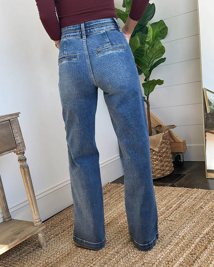 Risen Denim | Frankie High Rise Tummy Control Wide Leg Jeans