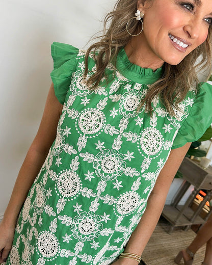 Enchanted Ivy Embroidered Bow Back Dress