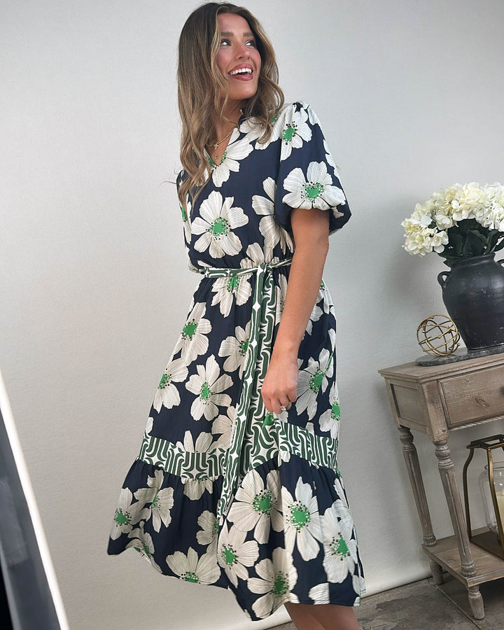 In Harmony Mixed Print Tiered Dress