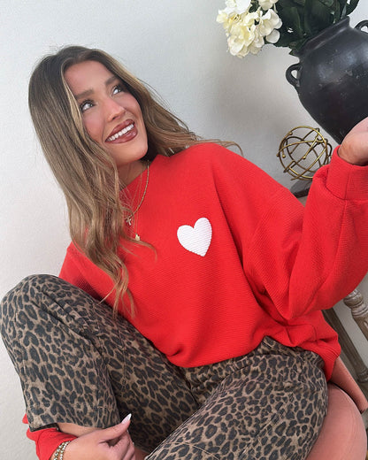 Heart Aflutter Textured Heart Knit Pullover