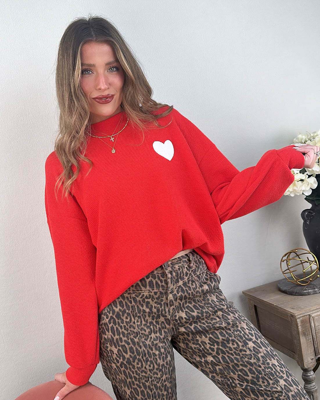 Heart Aflutter Textured Heart Knit Pullover